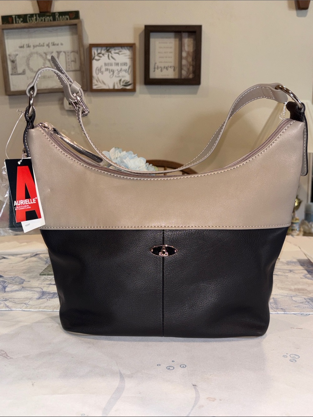 Aurielle By Carryland Two-Tone Genuine Leather Medium Hobo Shoulder Bag